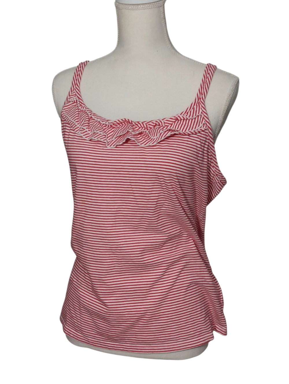 Red & white striped tank top with ruffle neckline summer striped 44x24 1x